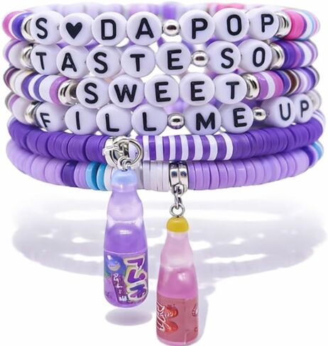 مجموعة أساور عصرية على طراز K-Pop (6 قطع) - أساور مرنة مطرزة ملونة مع حليات، مجوهرات متطابقة للمراهقين والبالغين، وإكسسوارات الحفلات والحفلات الموسيقية in Kuwait