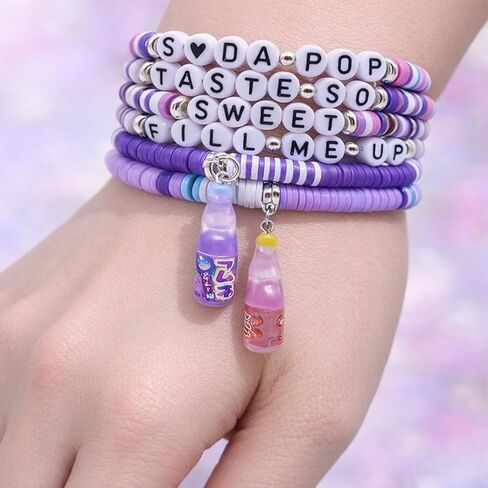 مجموعة أساور عصرية على طراز K-Pop (6 قطع) - أساور مرنة مطرزة ملونة مع حليات، مجوهرات متطابقة للمراهقين والبالغين، وإكسسوارات الحفلات والحفلات الموسيقية in Kuwait