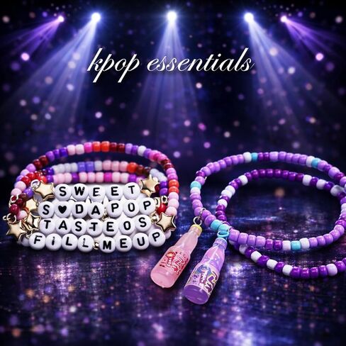 مجموعة أساور عصرية على طراز K-Pop (6 قطع) - أساور مرنة مطرزة ملونة مع حليات، مجوهرات متطابقة للمراهقين والبالغين، وإكسسوارات الحفلات والحفلات الموسيقية in Kuwait