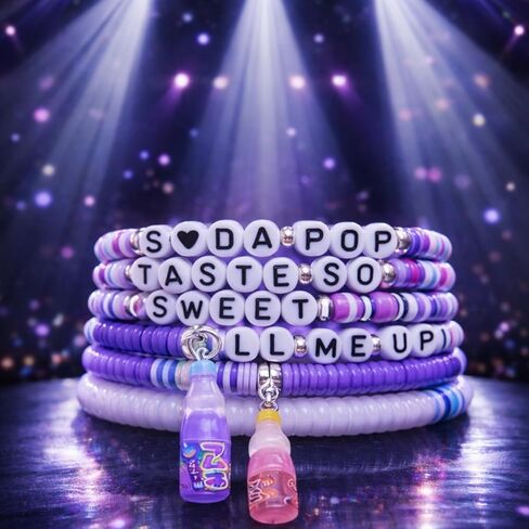 مجموعة أساور عصرية على طراز K-Pop (6 قطع) - أساور مرنة مطرزة ملونة مع حليات، مجوهرات متطابقة للمراهقين والبالغين، وإكسسوارات الحفلات والحفلات الموسيقية in Kuwait