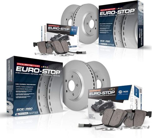 Power Stop ESK7988 أمامي وخلفي Euro-Stop ECE-R90 معتمد من وسادة الفرامل ومجموعة الدوار و1 أسلاك مستشعر أمامية وخلفية لـ C43 AMG، C450، GLC300، GLC350e، GLC43 AMG [نموذج محدد] in Kuwait