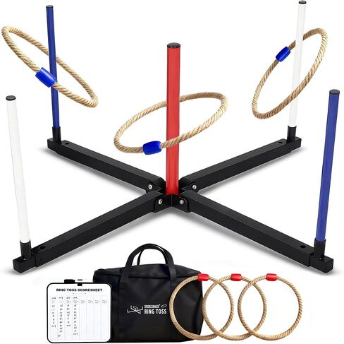 لعبة Ring Toss، 6 حلقات ضخمة ولوحة نتائج مع 5 ألعاب وحقيبة حمل، ألعاب الحديقة الخارجية للأطفال والكبار والعائلة، لعبة حفلات التخييم في الفناء الخلفي للمراهقين والأولاد والبنات in Kuwait