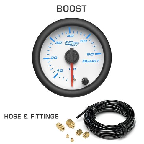 GlowShift Diesel Gauge Package Compatible with Dodge Ram Cummins 1500 2500 3500 1994-1997 - White 7 Color 60 PSI Boost, 1500 F Pyrometer EGT & Transmission Temp Gauges - Black Triple Pillar Pod in Saudi Arabia