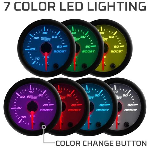 GlowShift Diesel Gauge Package Compatible with Dodge Ram Cummins 1500 2500 3500 1994-1997 - White 7 Color 60 PSI Boost, 1500 F Pyrometer EGT & Transmission Temp Gauges - Black Triple Pillar Pod in Saudi Arabia