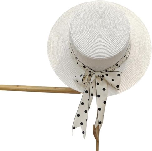 Sun Straw Hats for Women Flat Top Big Brim Fedora Bow Ribbon Soft Beach Hats in Saudi Arabia