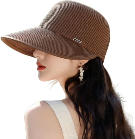Women's Wide Brim Straw Hat UV UPF 50+ Peaked Cap Travel Adjustable Fashion Visor in Saudi Arabia