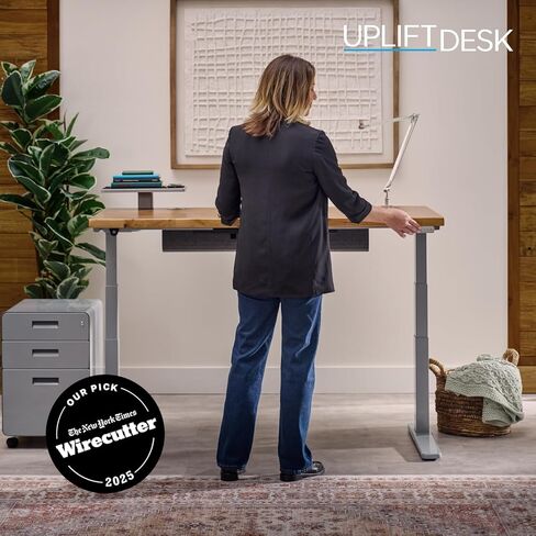 UPLIFTDESK V3 مكتب قائم من خشب الجوز المصقول ذو ساقين - ارتفاع قابل للتعديل، لوحة مفاتيح ذاكرة متقدمة بلمسة واحدة، إدارة الكابلات تحت المكتب، حلقات الأسلاك ولوحة الروك (إطار C أسود، 48 × 30 بوصة) in Kuwait