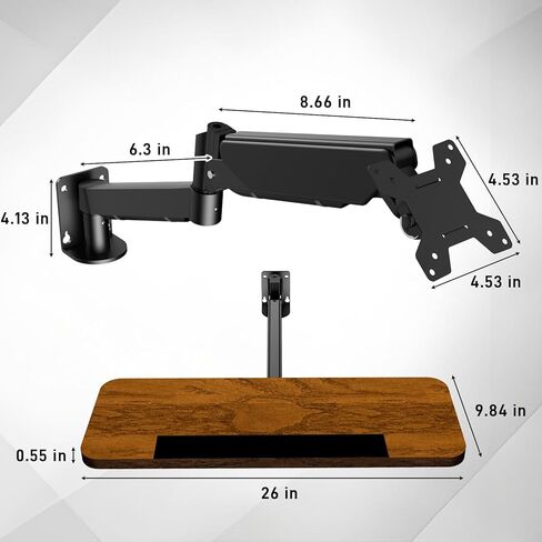 حامل لوحة المفاتيح على الحائط، حامل لوحة مفاتيح وفأرة مقاس 26 بوصة، منصة كتابة قابلة للتعديل للارتفاع للمكتب والعمليات الطبية والصناعية وسباقات Sim in Kuwait