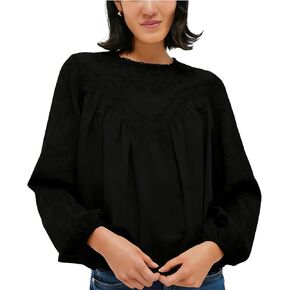 بلوزات دانتيل بأكمام طويلة للنساء، رقبة دائرية، قميص دانتيل شبكي مطرز، قطع علوية بيبي دول مرقعة in Kuwait