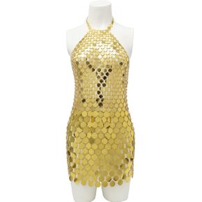Shiny Sequins Dress Body Chain Glitter Sequins Dress Carnival Summer Party Rave Beach Bra Backless Tank Top Necklace Tassels Body Jewelry for Women (White one Size) in Saudi Arabia