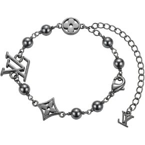 سوار سلسلة مطرز باللون الأسود من المعدن - مجوهرات عصرية من الفولاذ المقاوم للصدأ قابلة للتعديل للنساء والرجال in Kuwait