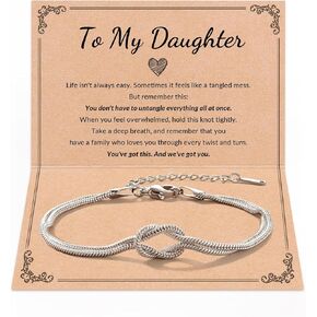 Daughter Gifts from Mom Dad Birthday Presents Love Knot Bracelet Silver Snake Chain Jewelry with Inspirational Message Card for Teen Girls Adult Daughter Valentines Day in Saudi Arabia