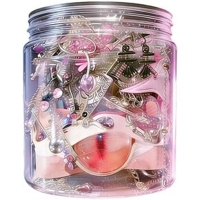 Gift-Ready Pink Punk Y2K Cyberpunk Mystery Jewelry Jar, 30 Pieces, Silver Tone with Pink Accents, Cute but Edgy,lightweight&Petite Fashion Jewelry Gift for Women, Unique Anniversary Birthday Gift for Her in Kuwait