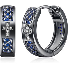 أقراط هوب للرجال | 925 فضة رجالي عبر الأقراط | هدية عيد الميلاد للرجال، مطلية بالذهب الأبيض عيار 14 قيراط ولا تسبب الحساسية للأذنين الحساسة | خفيفة الوزن فاسق Huggie القرط in Kuwait