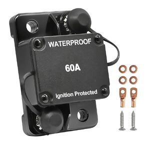 إعادة ضبط تلقائي لقاطع الدائرة 60 أمبير للقوارب، محرك التصيد البحري، مركبات مقطورة ATV، مركبات صوت ستيريو، بطارية إلكترونية، النظام الشمسي، فيوز مضمن مقاوم للماء، تيار مستمر 12 فولت - 48 فولت (إعادة ضبط تلقائي للسطح) in Kuwait