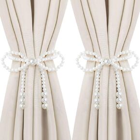 Lewtemi 4 Pcs Pearl Bow Magnetic Curtain Tiebacks Decorative Curtain Holdbacks No Drill for Home Outdoor Bedroom Office (Bowknot) in Saudi Arabia