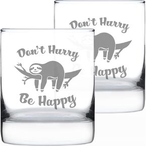 Don't Hurry Be Happy - Funny Sloth Whiskey Rocks Glass Gifts for Men & Women - Fun Whisky Drinking Tumbler Décor in Kuwait