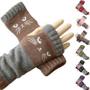 Women's Fingerless Gloves with Cat Embroidery – Cozy Knit Winter Gloves for Cold Weather, Soft & Stylish Cat Design in Kuwait