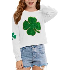 قميص BesserBay للفتيات من St.Patrick's Irish Clover بأكمام طويلة وطبعة شامروك، 6-14 سنة in Kuwait
