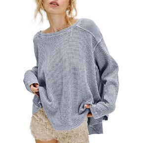 Women's Waffle Knit Sweatshirt Casual Long Sleeve Crew Neck Shirt Tops Oversized Spring Fall Pullover Tops in Saudi Arabia