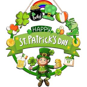 ديكورات عيد القديس باتريك الخشبية إكليل باب القديس باتريك للباب الأمامي علامة ترحيب، ديكور لطيف لعيد القديس باتريك السعيد، علامة معلقة في الهواء الطلق داخلي شامروك البرسيم الربيع جدار ديكور المنزل in Kuwait