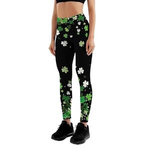 سراويل ضيقة لعيد القديس باتريك للنساء من شامروك كلوفر عالية الخصر قابلة للتمدد، سراويل يوجا خضراء محظوظة in Kuwait