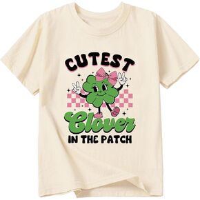 قمصان للفتيات الصغيرات لعيد القديس باتريك، قمصان قطنية لطيفة بأكمام قصيرة بأكمام قصيرة، مناسبة لعمر 3-13 عامًا in Kuwait