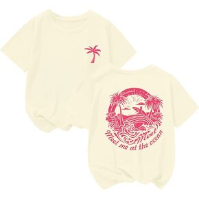 تي شيرتات برسومات لطيفة للفتيات قمصان شاطئ هاواي للأطفال قمصان Meet Me at The Ocean للأطفال الصغار قمصان صيفية كبيرة الحجم in Kuwait