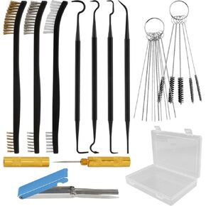 طقم تنظيف المكربن ​​7 قطع، يتضمن 3 فرشاة مزدوجة الرأس، 23 إبرة، 5 فرش نايلون، 1 مكشطة و4 خطافات تنظيف لمسدس رش الكربوهيدرات للدراجات النارية in Kuwait