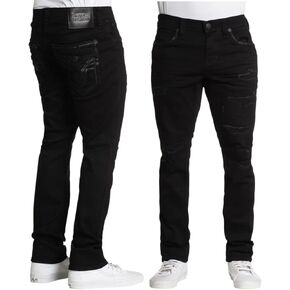 American Fighter Men's Defender Jeans, Black Rinse, Distressed Denim in Saudi Arabia