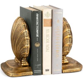 نهايات غلاف مزخرفة، نهايات كتب بحرية ساحلية للأرفف المكتبية، نهايات كتب صدف من الراتنج للمنزل والمكتب وغرفة المعيشة وديكور الشاطئ (ذهبي) in Kuwait