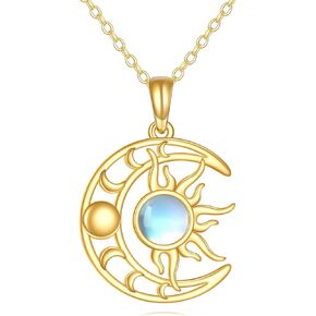 DOVRAN 14K الصلبة الذهب الشمس والقمر قلادة Moonstone/الفيروز قلادة المرحلة القمر مجوهرات هدايا للنساء الرجال in Kuwait