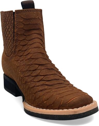 The Western Shops Kids Python Print Leather Ankle Boots, Square Toe Zipper Boys Western Boot in Saudi Arabia