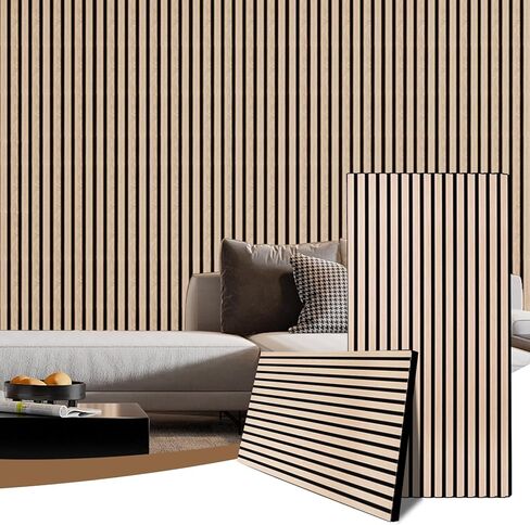 AKK-PANE 4 PCS Self-Adhesive Acoustic Wood Slat Wall Panels, 47.2" x 23.6" - 31.0ft² for Interior Wall Decor, Wall Panels Peel and Stick, Wall Wood Panels for Office Studio Bedroom Living Room(Walnut) in Saudi Arabia