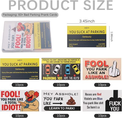 60PCS Funny Bad Parking Cards,You Suck at Parking/You Parked Like an Assholé Cards Look Like Real $100/$50 Bills,Bad Parkings Stickers with 6 Hilarious Designs as Prank Gifts in Kuwait