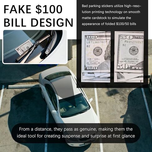 60PCS Funny Bad Parking Cards,You Suck at Parking/You Parked Like an Assholé Cards Look Like Real $100/$50 Bills,Bad Parkings Stickers with 6 Hilarious Designs as Prank Gifts in Kuwait