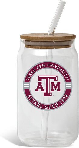 The Memory Company | Licensed NCAA 16oz Vintage Logo Glass with Bamboo Lid in Saudi Arabia