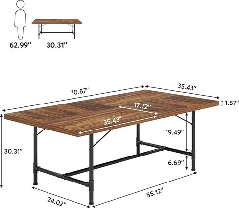 Tribesigns 6FT Conference Table, Rustic Rectangle 70.8" W x 35.4" D Meeting Table, Industrial Seminar Table Boardroom Desk for Office Meeting Conference Room (1, Rustic) in Kuwait