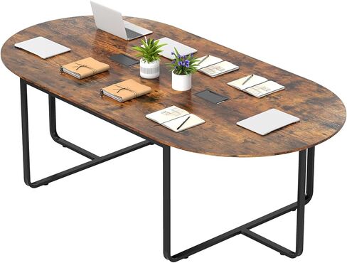 Nightcore 8 FT Oval Conference Table, 95" x 48" x 30" Large Meeting Table with Cable Holes and Strong Metal Frame for Office, Business Style Training Table for 12 People, Rustic Brown & Black in Saudi Arabia