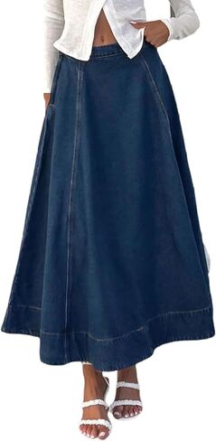 yoeasy Womens Casual Flowy Swing Denim Skirt Vintage High Waisted A-Line Midi Long Jean Skirts in Saudi Arabia