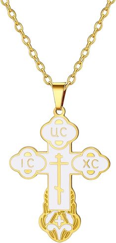 Orthodox Cross Necklace for Women Russian IC XC NIKA Cross Jesus Christ Medallion Pendant Greek Byzantine Amulet Eastern Religious Jewelry Christian Catholic Gift for Men in Saudi Arabia