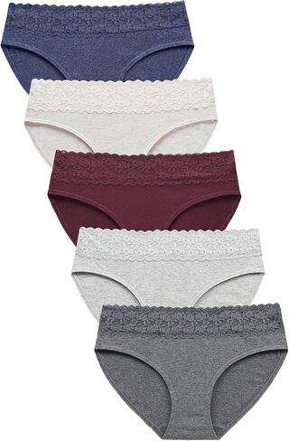 Cotton Underwear for Women Lace Bikini Panties Soft Stretch Hipster Breathable Briefs 5-Pack in Saudi Arabia