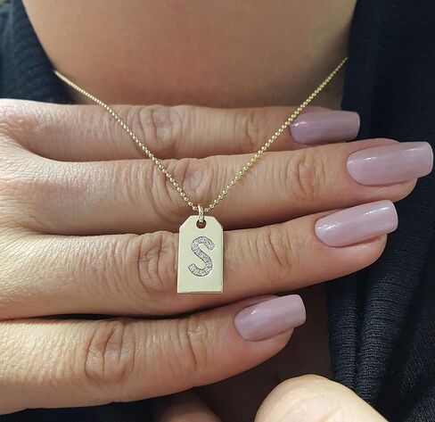 14k Solid Gold Dog Tags, Diamond Letter Initial Dog Tag, Custom Name Letter Date Engrave Dog Tag Pendant, Personalized Engravable Dog Tag Necklace, Solitaire Birthstone Dog Tag Necklace in Saudi Arabia