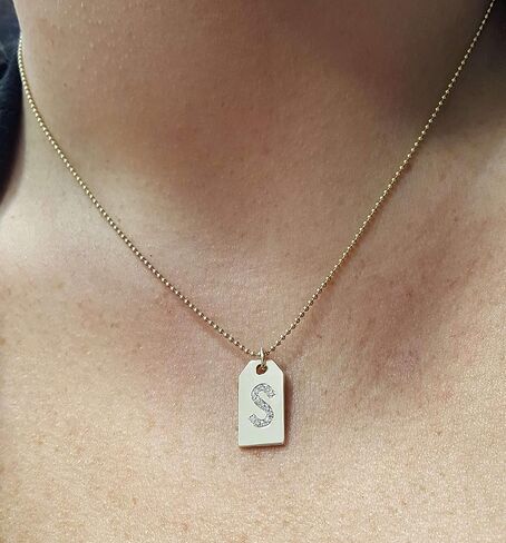 14k Solid Gold Dog Tags, Diamond Letter Initial Dog Tag, Custom Name Letter Date Engrave Dog Tag Pendant, Personalized Engravable Dog Tag Necklace, Solitaire Birthstone Dog Tag Necklace in Saudi Arabia