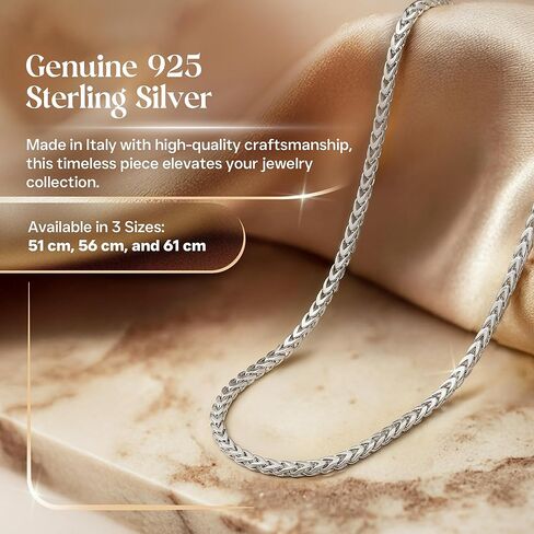 قلادة سلسلة فرانكو من الفضة الإسترليني عيار 925 من QUADRI - صناعة إيطالية بلمسة نهائية مضادة للتشوه - سلسلة فضية للجنسين للرجال والنساء - 20-22 - 24 بوصة in Kuwait