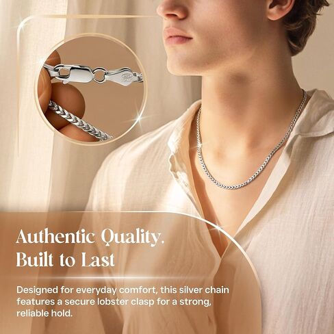 قلادة سلسلة فرانكو من الفضة الإسترليني عيار 925 من QUADRI - صناعة إيطالية بلمسة نهائية مضادة للتشوه - سلسلة فضية للجنسين للرجال والنساء - 20-22 - 24 بوصة in Kuwait