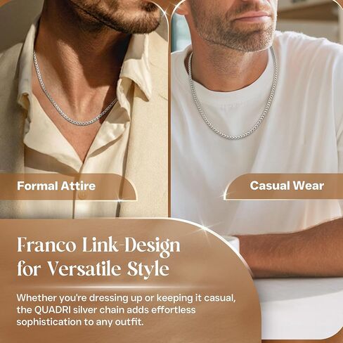 قلادة سلسلة فرانكو من الفضة الإسترليني عيار 925 من QUADRI - صناعة إيطالية بلمسة نهائية مضادة للتشوه - سلسلة فضية للجنسين للرجال والنساء - 20-22 - 24 بوصة in Kuwait