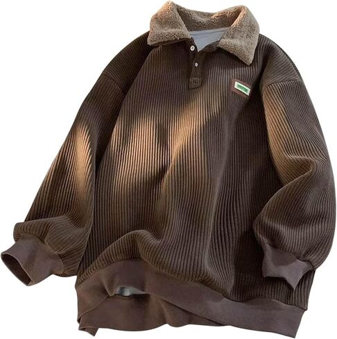 Corduroy Sherpa Collar Sweatshirt Unisex Mens Women Pullover Sweater Long Sleeve Tops for Cold Freezing Weather in Saudi Arabia
