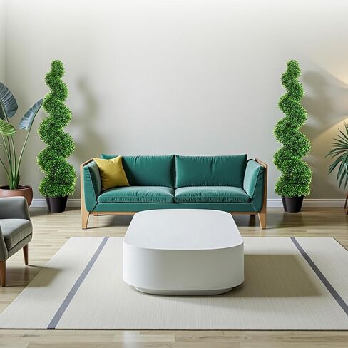 أشجار توبياري حلزونية من خشب البقس الاصطناعي بطول 3.28 قدم، 11 × 11 × 38.2 بوصة نبات صناعي شامل في الهواء الطلق، نباتات خضراء وهمية بأوراق واقعية للشرفة الأمامية، خارجي (عبوتان) in Kuwait