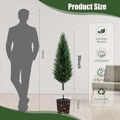 مجموعة أشجار توبياري من خشب الأرز الاصطناعي بطول 3.3 قدم مكونة من قطعتين مع ارتفاع، شجيرات نباتات وهمية مقاومة للأشعة فوق البنفسجية، شجيرات السرو الواقعية الزائفة دائمة الخضرة، شجرة الصنوبر للمزارعين في الهواء الطلق، ديكور خضرة الشرفة الأمامية in Kuwait